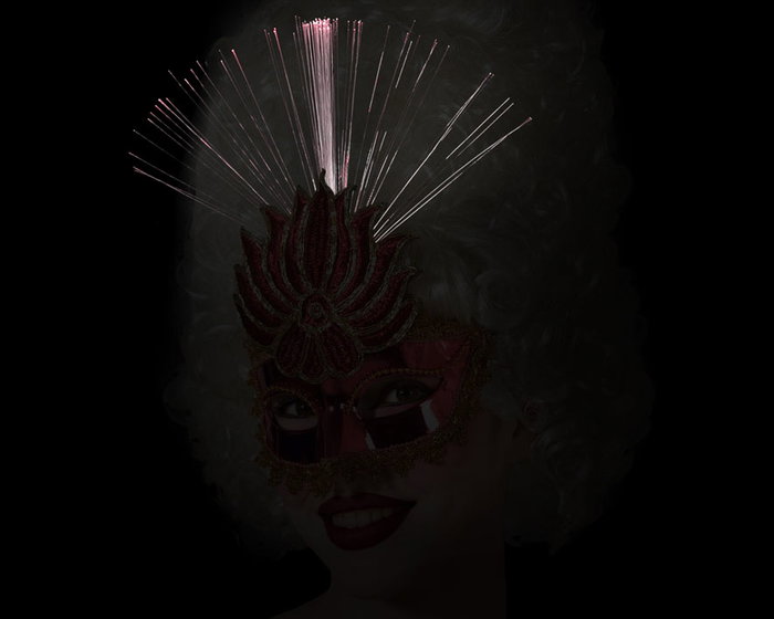 Mask Venitienne Antiface Rouge Brillant avec Plumes et Strass pour Adulte - Femme, Fêtes Nocturnes, Carnaval, Déguisement Baroque