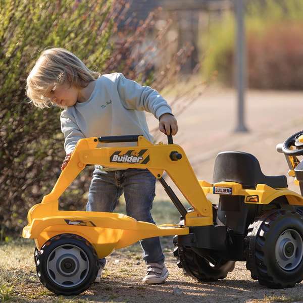 Smoby Tracteur à pédales Builder Max Jaune avec Remorque et Pelleteuse Smoby Tracteur à pédales Builder Max Jaune avec Remorque et Pelleteuse
