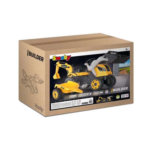 Smoby Tracteur à pédales Builder Max Jaune avec Remorque et Pelleteuse Smoby Tracteur à pédales Builder Max Jaune avec Remorque et Pelleteuse
