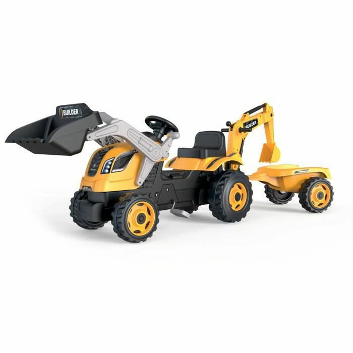 Smoby Tracteur à pédales Builder Max Jaune avec Remorque et Pelleteuse Smoby Tracteur à pédales Builder Max Jaune avec Remorque et Pelleteuse