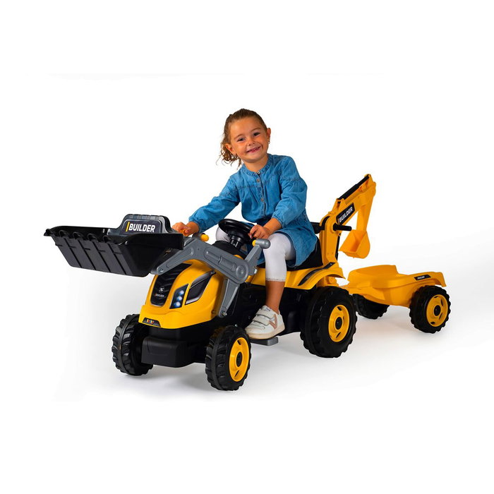 Smoby Tracteur à pédales Builder Max Jaune avec Remorque et Pelleteuse Smoby Tracteur à pédales Builder Max Jaune avec Remorque et Pelleteuse