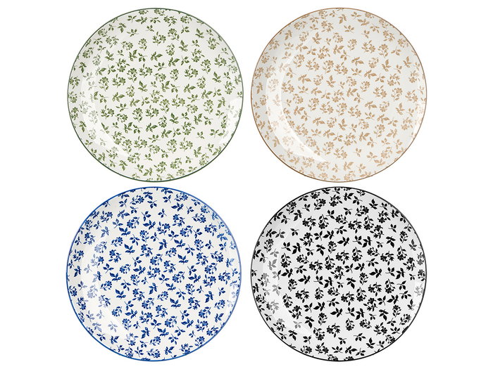Vessia Assiette plate en porcelaine 27 x 2.5 x 27 cm - Couleurs assorties (envoi aléatoire) Azul, Beige, Noir, Vert (Set de 24)