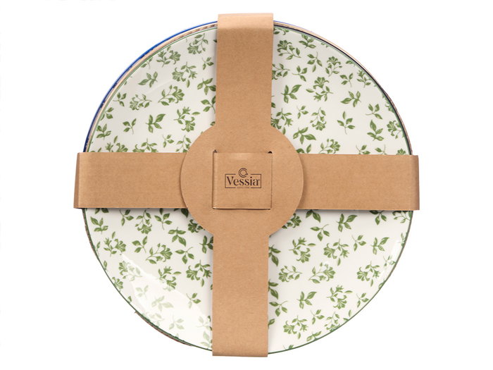 Vessia Assiette plate en porcelaine 27 x 2.5 x 27 cm - Couleurs assorties (envoi aléatoire) Azul, Beige, Noir, Vert (Set de 24)