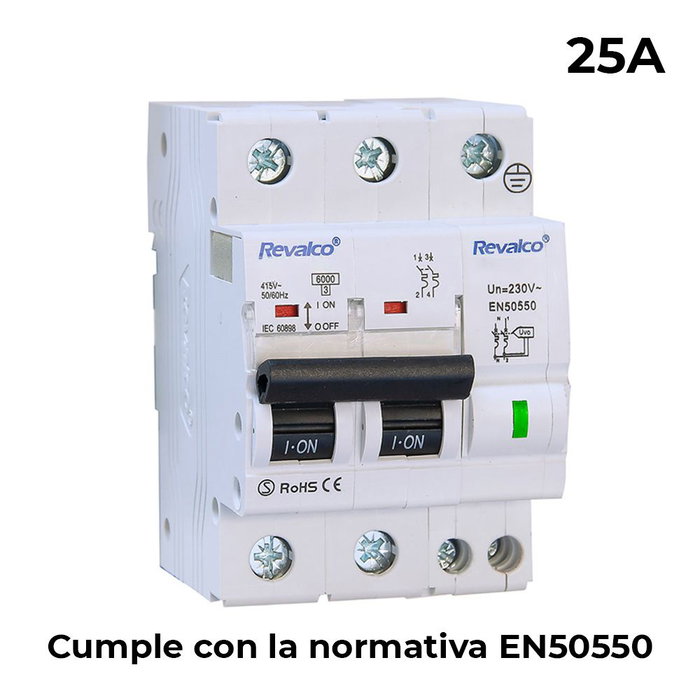 Revalco IG 2 pôles 25A Courbe C 10kA Protection contre surtensions permanentes EN-50550 Revalco IG 2 pôles 25A Courbe C 10kA Protection contre surtensions permanentes EN-50550