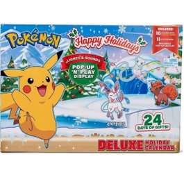 Jazwares Calendrier de l'Avent Pokémon Deluxe Holiday Version – 16 figurines et 9 accessoires avec éclairage et musique