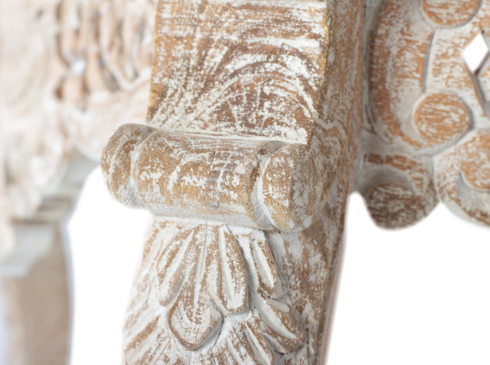 GINER Y COLOMER Console en bois de manguier blanc vieilli, sculpture main, style rustique - Dimensions 76x120x42 cm