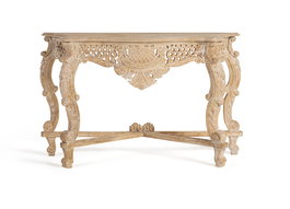 GINER Y COLOMER Console en bois de manguier blanc vieilli, sculpture main, style rustique - Dimensions 76x120x42 cm