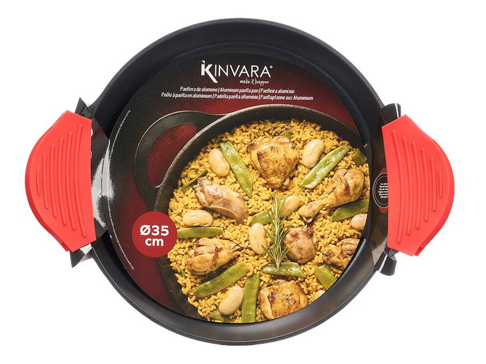 KINVARA Paellera Induction Aluminium 35 cm Noir avec Poignées Rouges