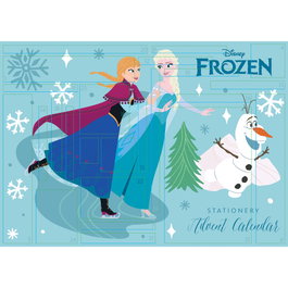 PYRAMID Calendrier de l'Avent Frozen Disney - 24 surprises de papeterie avec crayons, stylos, gommes - Activités découpables - 35x25x3 cm