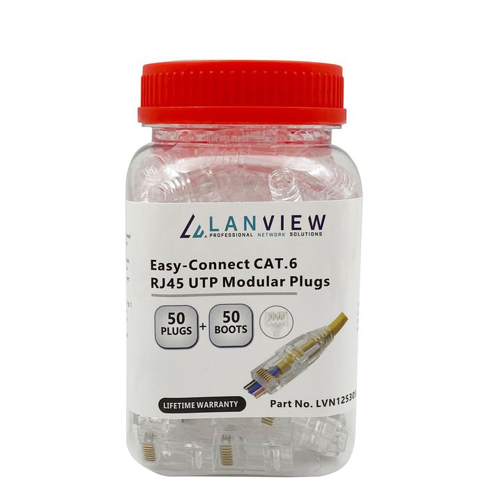 Lanview Connecteur RJ45 UTP Cat6 Easy-Connect AWG23-24, boîte de 50 pièces Lanview Connecteur RJ45 UTP Cat6 Easy-Connect AWG23-24, boîte de 50 pièces