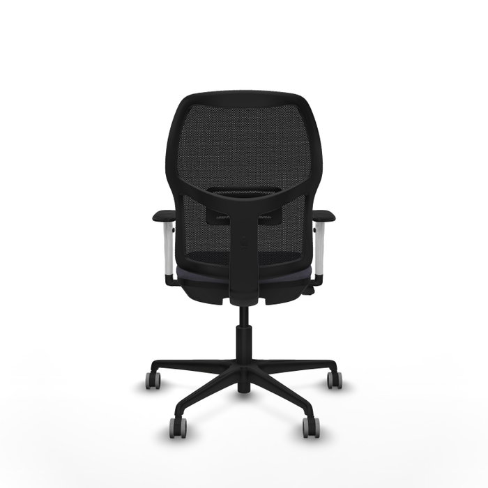 Chaise Alfera Synchrone/Traslack Maille/tissu Gris foncé Maille Noir Base en nylon noir Accoudoirs noirs et blancs Sans appui-tête Roulettes 65mm pour moquette