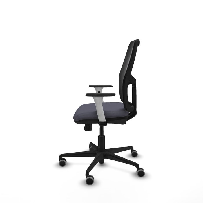 Chaise Alfera Synchrone/Traslack Maille/tissu Gris foncé Maille Noir Base en nylon noir Accoudoirs noirs et blancs Sans appui-tête Roulettes 65mm pour moquette