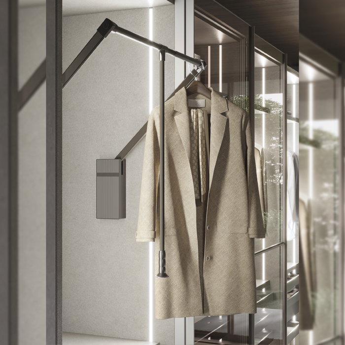 Emuca Penderie rabattable pour armoire Sway, 450 - 600mm, Acier, Aluminium et Plastique, Peint en titane Emuca Penderie rabattable pour armoire Sway, 450 - 600mm, Acier, Aluminium et Plastique, Peint en titane