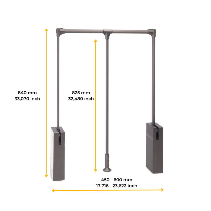 Emuca Penderie rabattable pour armoire Sway, 450 - 600mm,  Acier, Aluminium et Plastique, Peint en titane