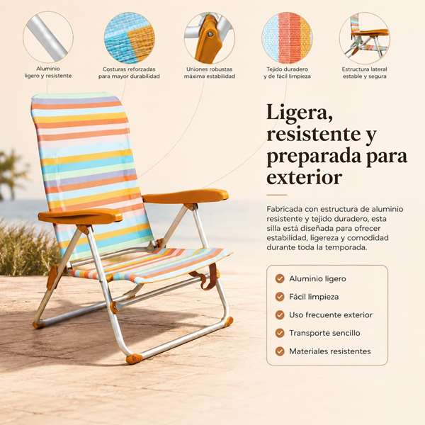 JugaToys Chaise de Plage Multiposition Rayas Ocre