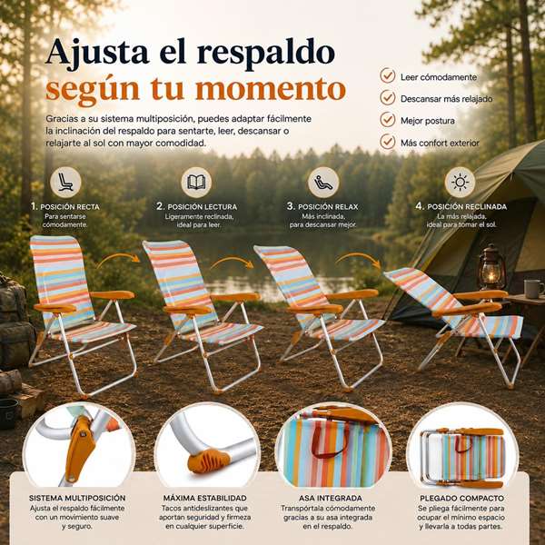 JugaToys Chaise de Plage Multiposition Rayas Ocre