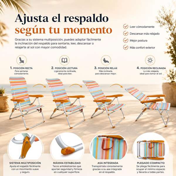 JugaToys Chaise de Plage Multiposition Rayas Ocre