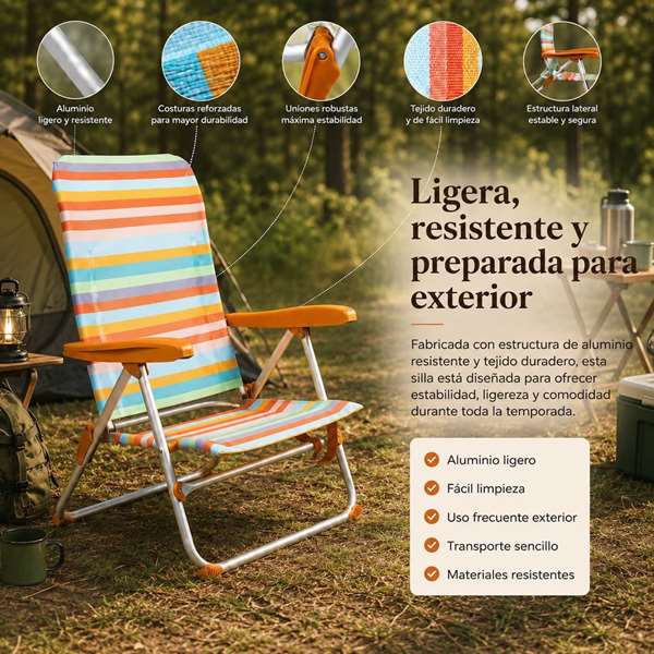 JugaToys Chaise de Plage Multiposition Rayas Ocre