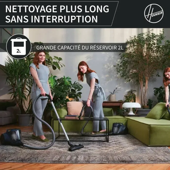 Hoover HP110HM Aspirateur traineau sans sac 700 W 78 dBA, 2 L, bleu avec brosse parquet, suceur plat et brosse à épousseter