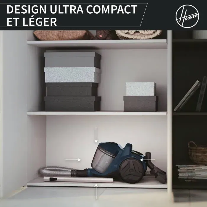 Hoover HP110HM Aspirateur traineau sans sac 700 W 78 dBA, 2 L, bleu avec brosse parquet, suceur plat et brosse à épousseter