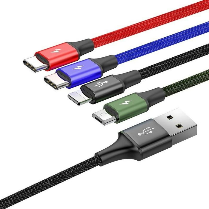 Baseus Câble USB vers Micro USB, USB-C et Lightning CA1T4-B01 Noir 1,2 m