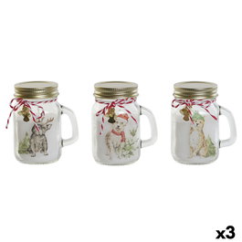 Bougie DKD Home Decor Blanc Doré Noël 8 x 5 x 9 cm (3 Unités)