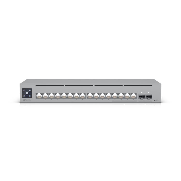 Ubiquiti Switch Layer 3, 4 ports 2.5 GbE RJ45 + 12 ports GbE RJ45 + 2 ports 10G SFP+, 50W, boîtier acier, montage rack/mur/bureau Ubiquiti Switch Layer 3, 4 ports 2.5 GbE RJ45 + 12 ports GbE RJ45 + 2 ports 10G SFP+, 50W, boîtier acier, montage rack/mur/bureau