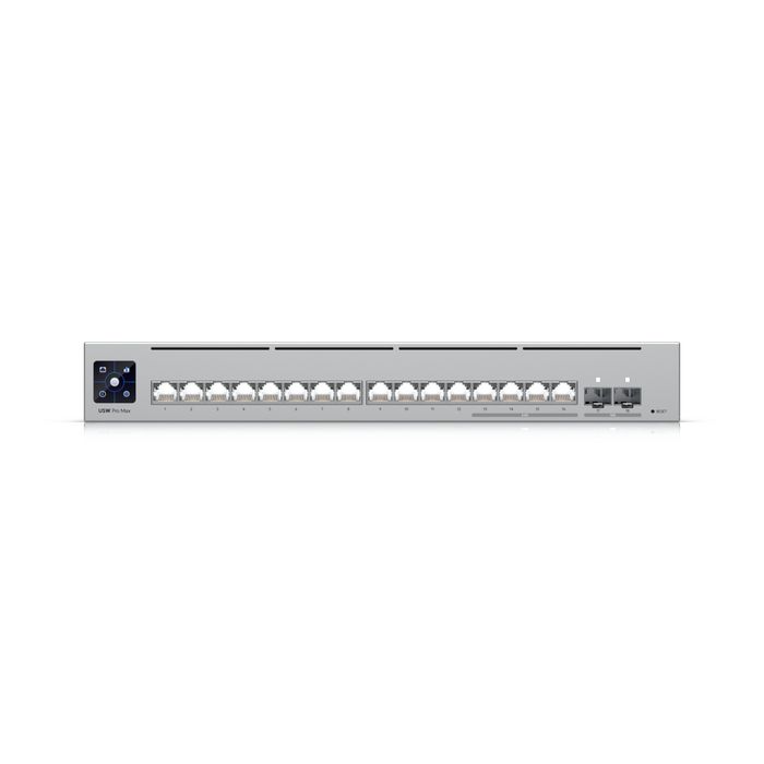 Ubiquiti Switch Layer 3, 4 ports 2.5 GbE RJ45 + 12 ports GbE RJ45 + 2 ports 10G SFP+, 50W, boîtier acier, montage rack/mur/bureau Ubiquiti Switch Layer 3, 4 ports 2.5 GbE RJ45 + 12 ports GbE RJ45 + 2 ports 10G SFP+, 50W, boîtier acier, montage rack/mur/bureau