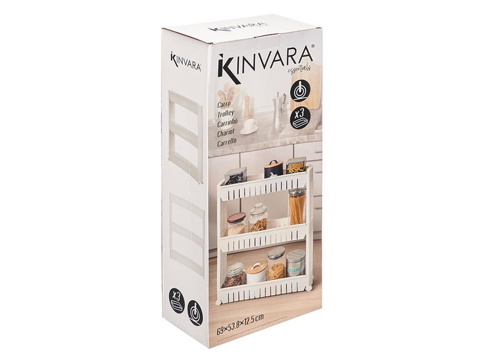 KINVARA Chariot à 4 roues avec 3 baldes Blanc