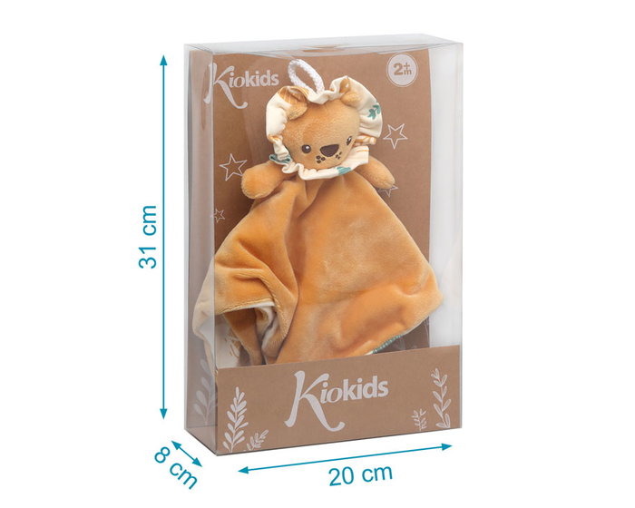 KioKids Doudou Léon - Doudou peluche d'attachement pour bébé, sécurité et réconfort, orange, polyester