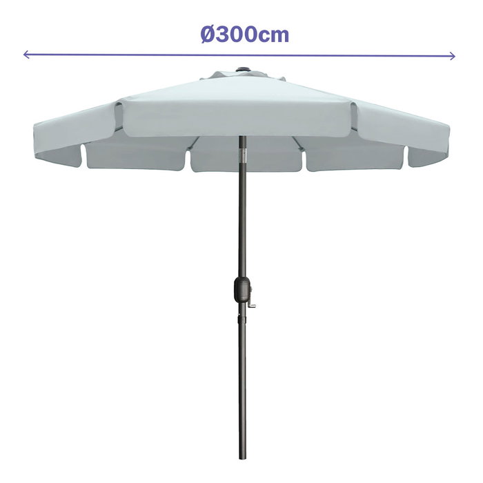 Marbueno 10491 Parasol Acier 8 Bri Ø300 cm Polyester Blanc Jardin Piscine Terrasse