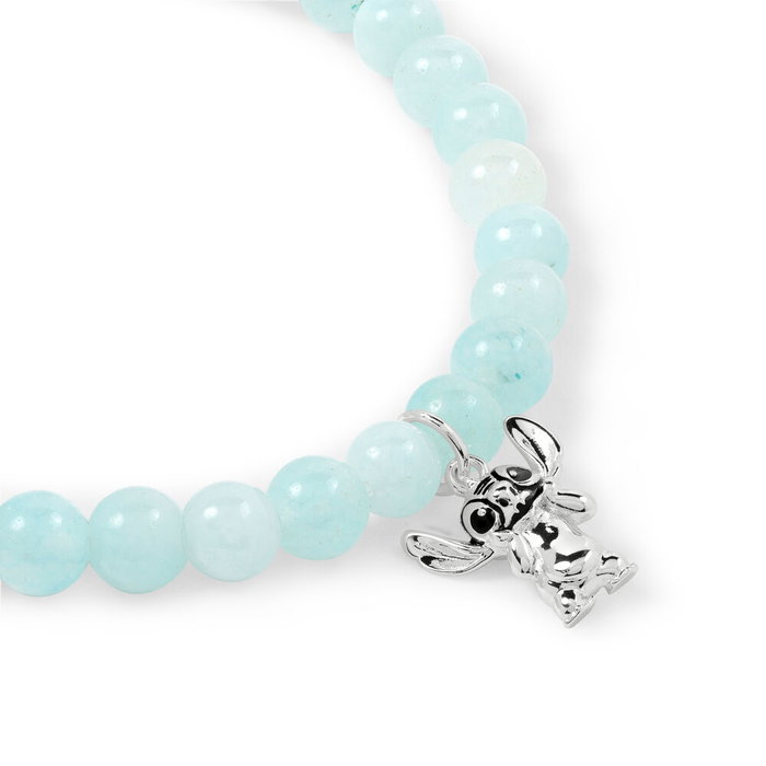 Disney Pulsera Stitch en Argent Baïné avec Perles Bleu Clair - Bracelet Extensible et Pendentif Adorable