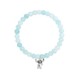 Disney Pulsera Stitch en Argent Baïné avec Perles Bleu Clair - Bracelet Extensible et Pendentif Adorable