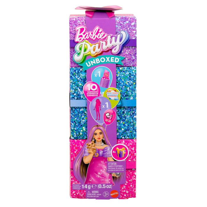 Barbie Muñeca Barbie Party Unboxed Grwm Rosa Jfy67 Mattel - Poupée avec 10 Surprises, Série Glam Party, Déballage Fête, Pour Enfants 3 Ans et Plus