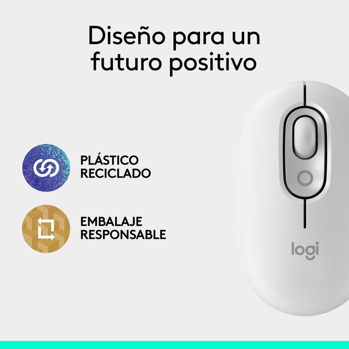 Logitech Pop Mouse Souris Sans Fil Bluetooth Blanc - 4 Boutons Personnalisables avec Emojis, Easy-Switch 3 Appareils, Pile 24 Mois