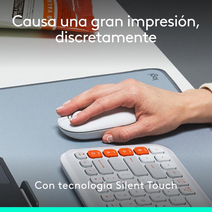 Logitech Pop Mouse Souris Sans Fil Bluetooth Blanc - 4 Boutons Personnalisables avec Emojis, Easy-Switch 3 Appareils, Pile 24 Mois