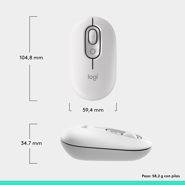 Logitech Pop Mouse Souris Sans Fil Bluetooth Blanc - 4 Boutons Personnalisables avec Emojis, Easy-Switch 3 Appareils, Pile 24 Mois