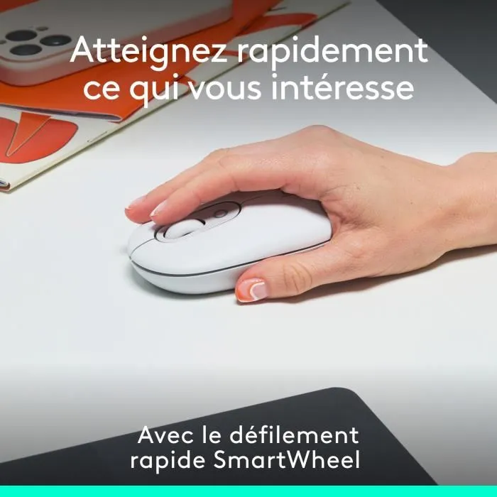 Logitech Pop Mouse - Souris sans fil Bluetooth et FLOW - Blanc cassé - Connexion multi-appareils pour Windows, Mac, Chrome OS, Android - Bouton Easy-Switch