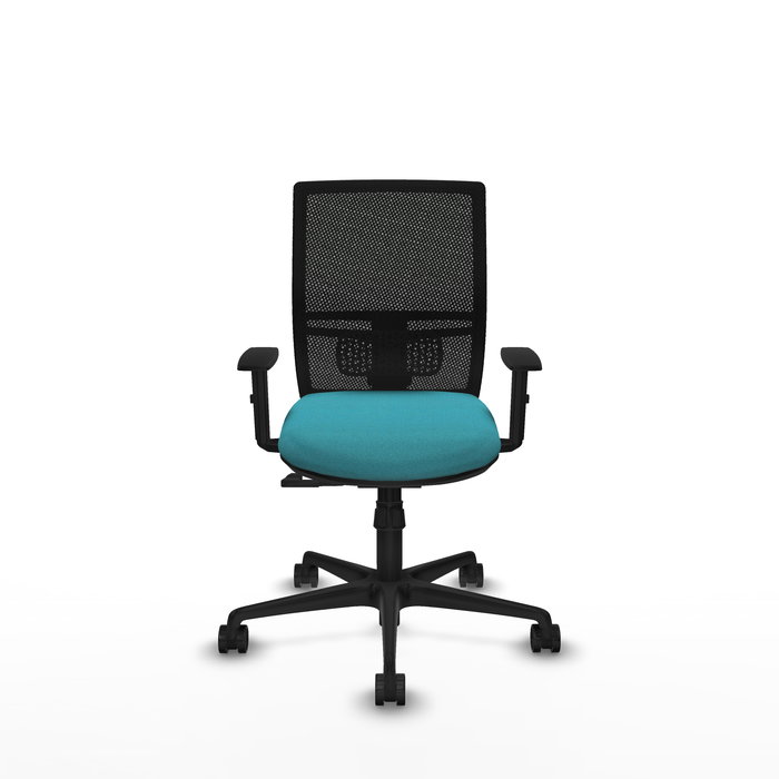 Chaise Yunquera Synchro 4 positions tissu Turquoise Maille Noir Base en nylon noir Accoudoir 1D Sans appui-tête Roulettes 65mm nylon
