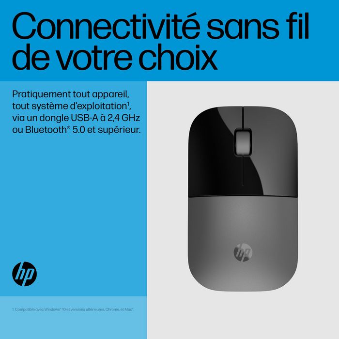 HP Souris sans fil Z3700 double mode (Bluetooth/USB) 1600 DPI avec récepteur intégré - Argent