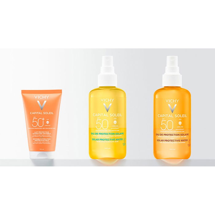 Vichy Capital Soleil Lait Hydratant Invisible SPF50+ pour la Famille - Protection Solaire Haute Protection Visage et Corps 150 ml Vichy Capital Soleil Lait Hydratant Invisible SPF50+ pour la Famille - Protection Solaire Haute Protection Visage et Corps 150 ml