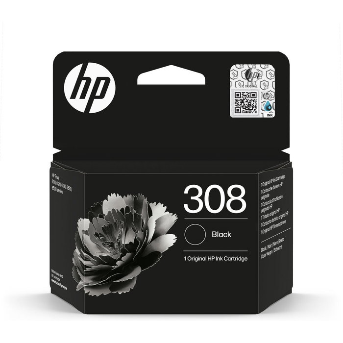 HP Cartouche d'encre originale Noir 308 (7FP21UE) pour imprimantes Envy 6110, 6120, 6130, 6520, 6530 | Encre authentique HP