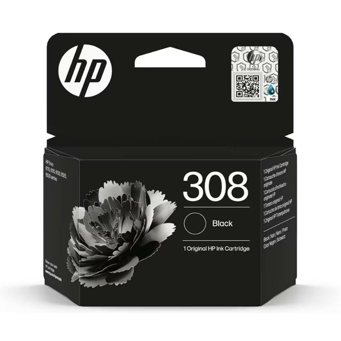 HP Cartouche d'encre originale Noir 308 (7FP21UE) pour imprimantes Envy 6110, 6120, 6130, 6520, 6530 | Encre authentique HP
