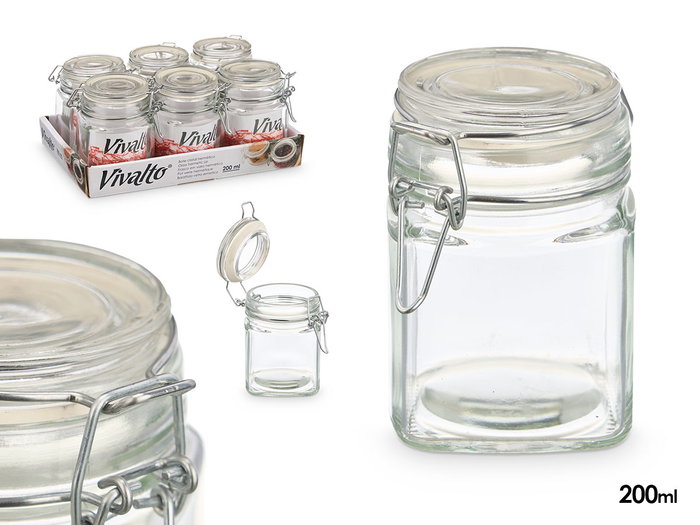 Vivalto Bocal en Verre Carré avec Fermeture Hermétique 200 ml 9x9x7 cm Transparent (Set de 24) Vivalto Bocal en Verre Carré avec Fermeture Hermétique 200 ml 9x9x7 cm Transparent (Set de 24)