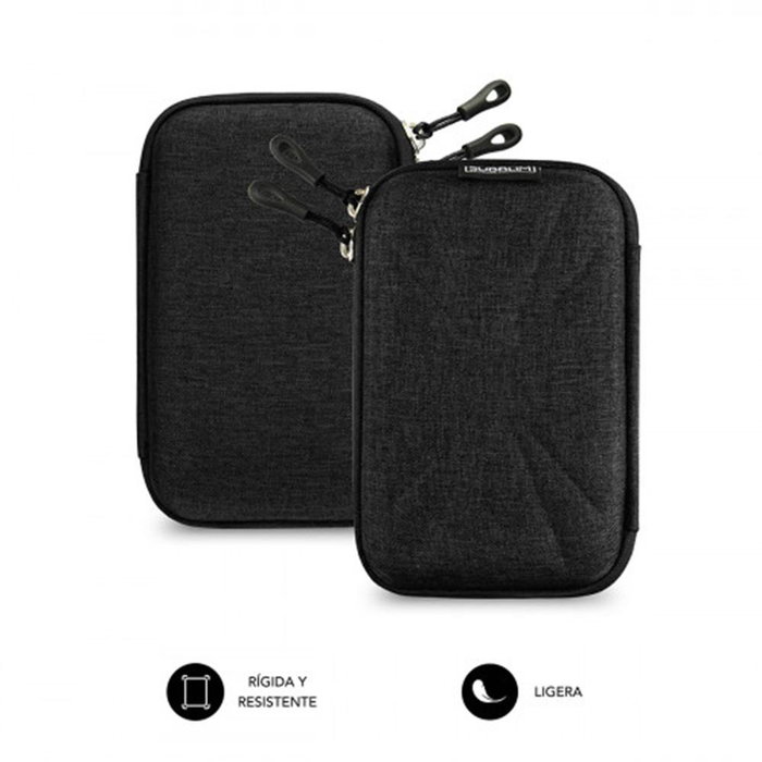 Subblim Housse de protection pour disque dur 2.5 pouces, étui rigide anti-choc, compartiments pour câbles, USB et cartes, Noir