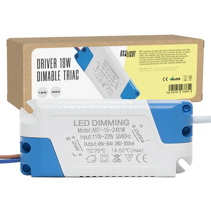 BX3 LIGHT Driver LED ABT-15-24W TRIAC 24W, 280-300 mA, 45-84V DC, Classe II, pour LED réglables BX3 LIGHT Driver LED ABT-15-24W TRIAC 24W, 280-300 mA, 45-84V DC, Classe II, pour LED réglables