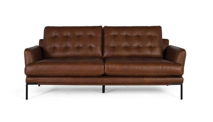 Giner y Colomer - Canapé 3 places en cuir véritable, style vintage avec capitonnage et pieds en métal bronze - Marron (L200 x P90 x H83 cm) Giner y Colomer - Canapé 3 places en cuir véritable, style vintage avec capitonnage et pieds en métal bronze - Marron (L200 x P90 x H83 cm)