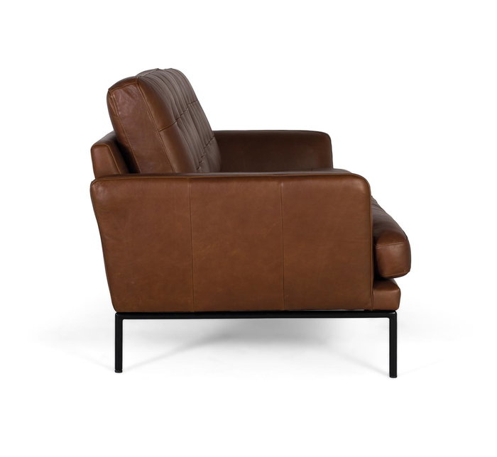 Giner y Colomer - Canapé 3 places en cuir véritable, style vintage avec capitonnage et pieds en métal bronze - Marron (L200 x P90 x H83 cm) Giner y Colomer - Canapé 3 places en cuir véritable, style vintage avec capitonnage et pieds en métal bronze - Marron (L200 x P90 x H83 cm)