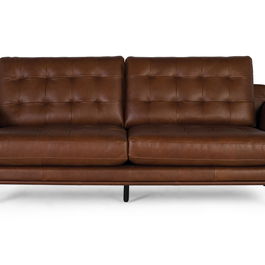 Giner y Colomer - Canapé 3 places en cuir véritable, style vintage avec capitonnage et pieds en métal bronze - Marron (L200 x P90 x H83 cm)