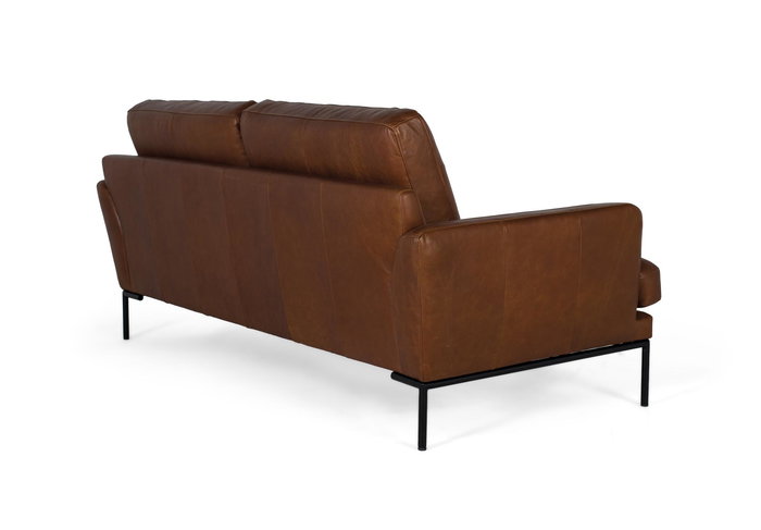 Giner y Colomer - Canapé 3 places en cuir véritable, style vintage avec capitonnage et pieds en métal bronze - Marron (L200 x P90 x H83 cm) Giner y Colomer - Canapé 3 places en cuir véritable, style vintage avec capitonnage et pieds en métal bronze - Marron (L200 x P90 x H83 cm)